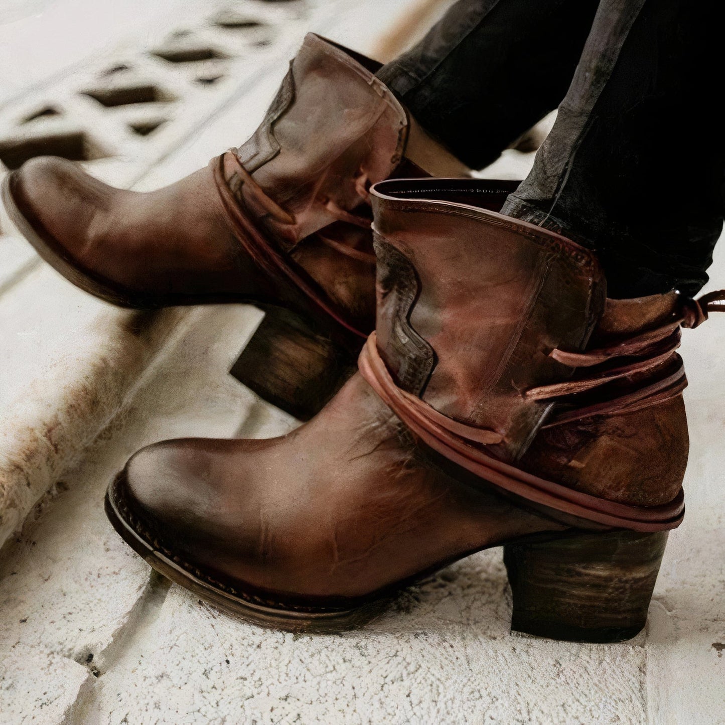 Stilvolle Stiefel Blockabsatz Western Look