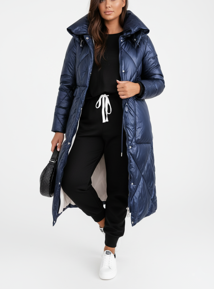 Damen Winterpufferjacke Lang Elegant Stehkragen