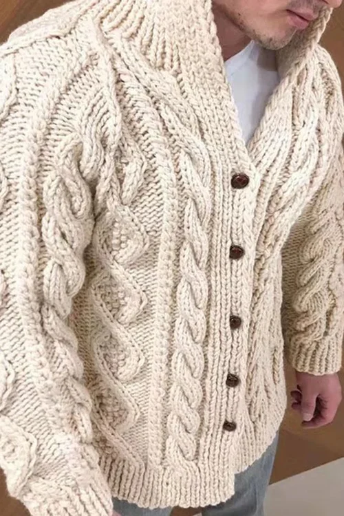 Herren Strickjacke Warm Zopfmuster Grobstrick