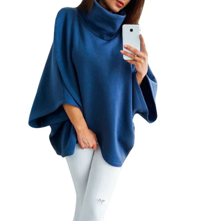 Damen Poncho Pullover Rollkragen Modern