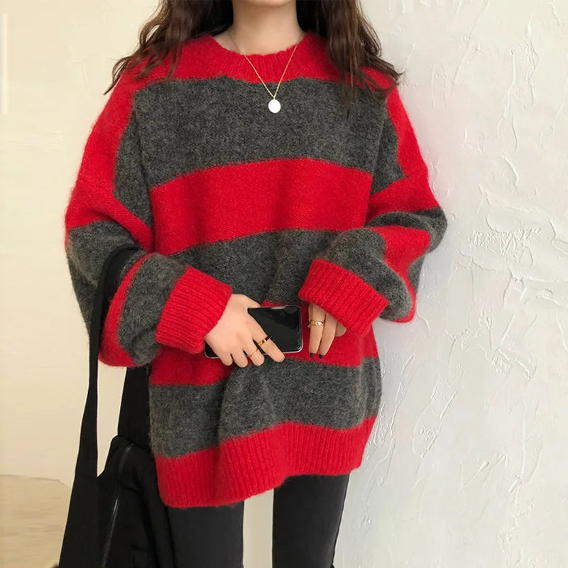 Französischer Winterpullover Damen Zweifarbig