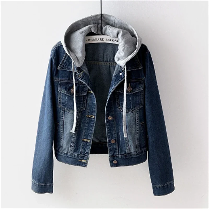 Damen Denim Jacke Mit Abnehmbarer Kapuze Trendy