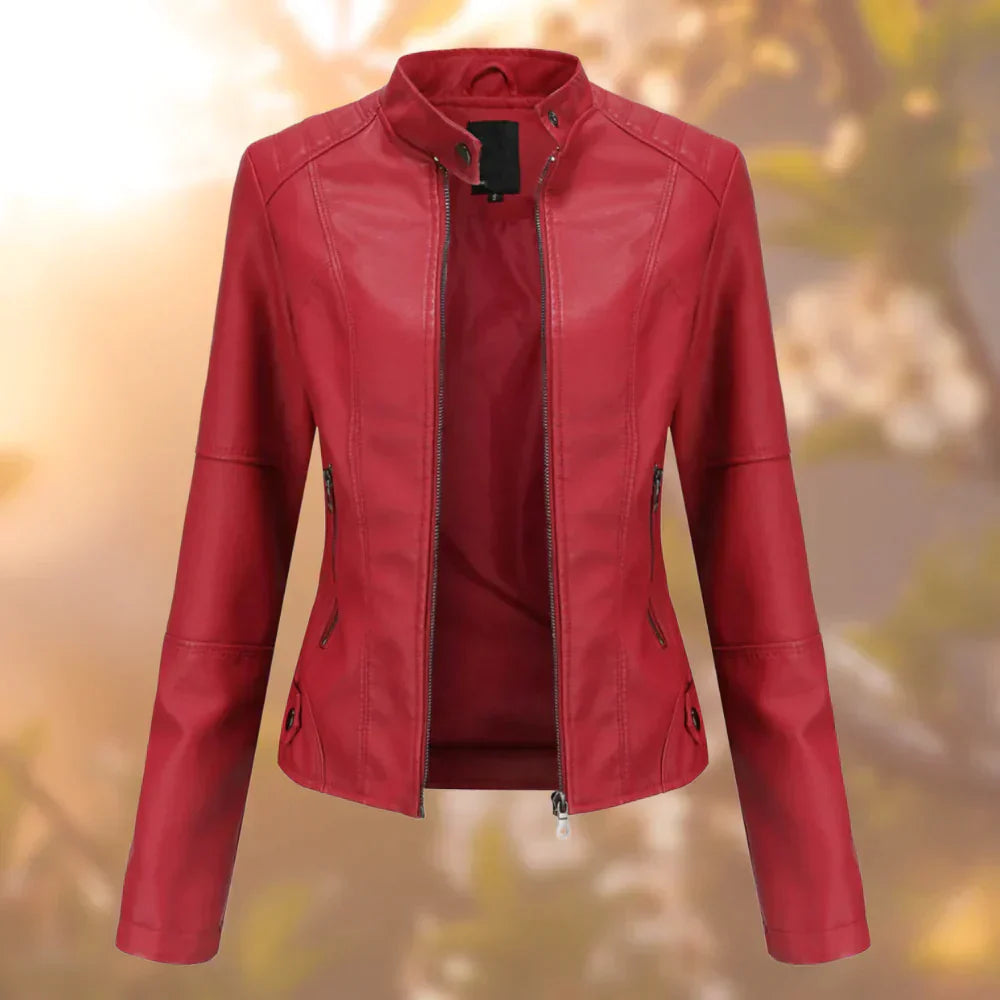 Stilvolle Lederjacke Frauen Elegant Schwarz
