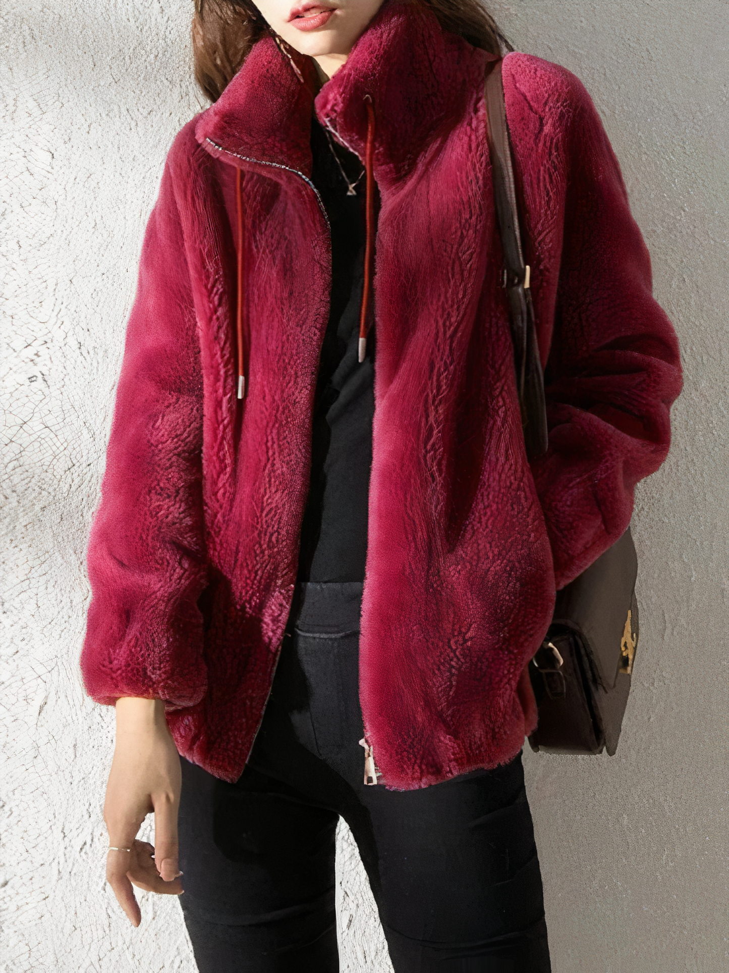 Weiche Fleecejacke Teddy Look - Hoher Kragen - Reißverschluss