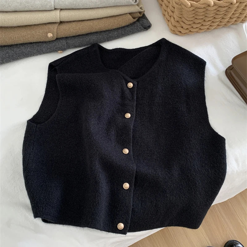 Damen Gilet Ohne Ärmel Mit Knöpfen