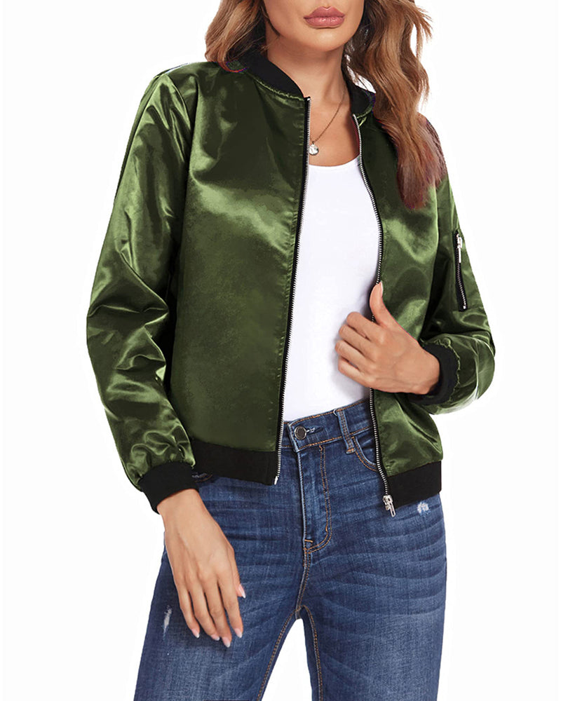 Moderne Damen Bomberjacke Mit Taschen Reißverschluss