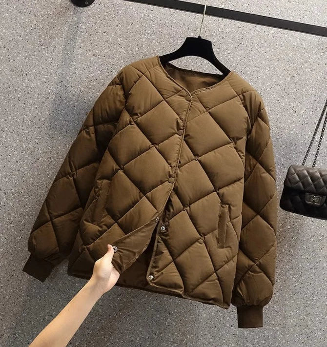 Stylische Damenjacke Diamant Muster Rundhals