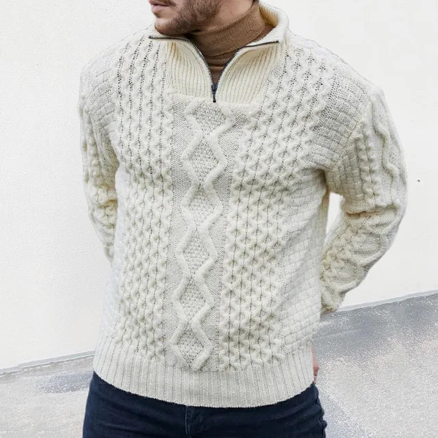 Herren Pullover Strukturiert Halbzipper Warm