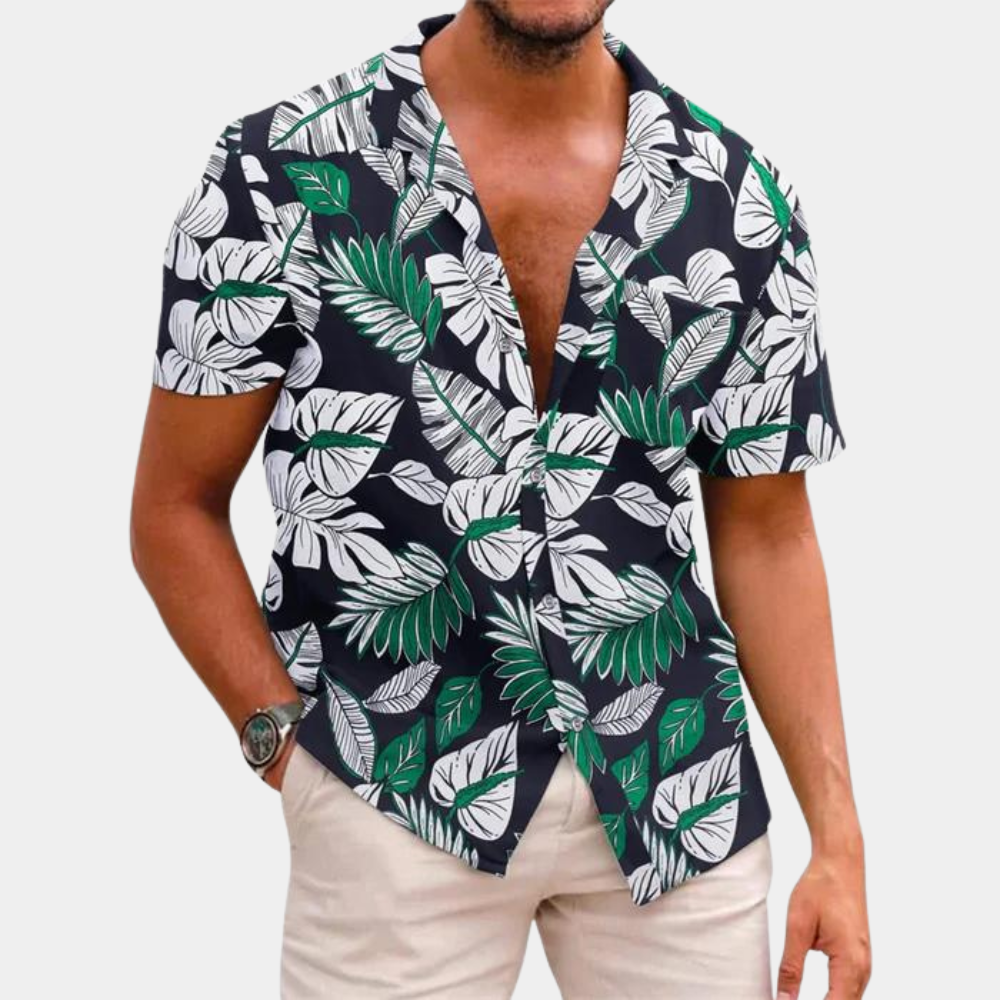 Herren Sommerhemd Kurzarm Blumenmuster