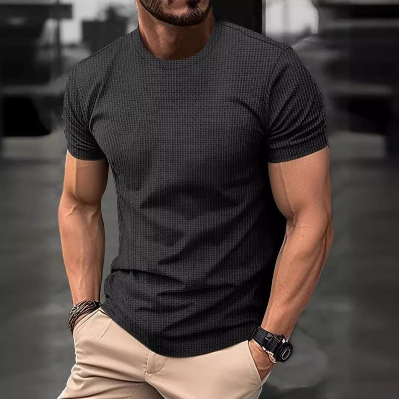 Herren T-Shirt Kurzarm Waffel-Optik Rundhals