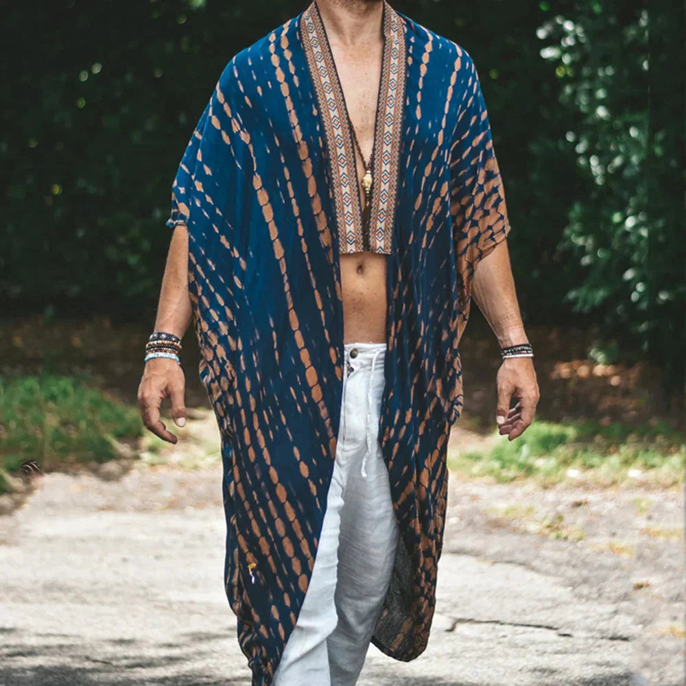 Herrenhemd Lang Offen Vorderseite Sommer Boho Style