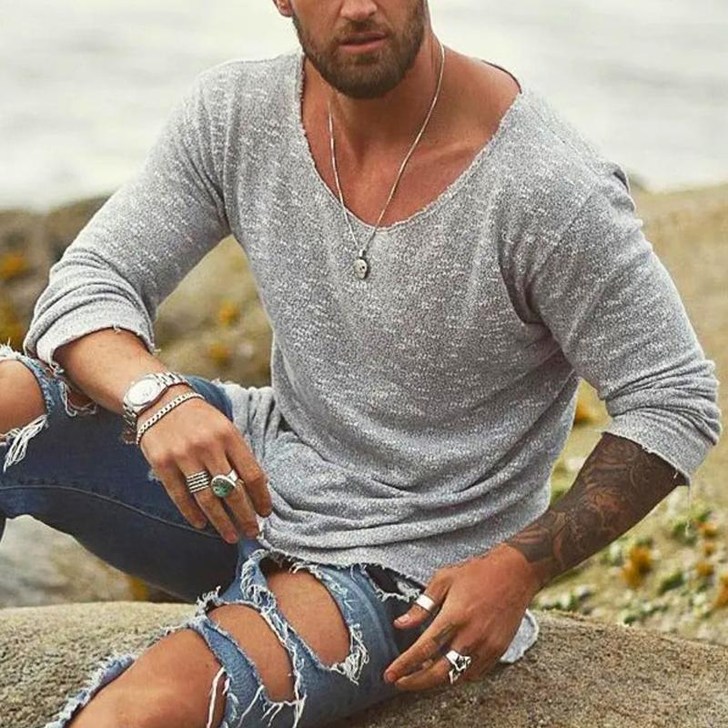Herren Pullover Locker Fit Langarm Sommer