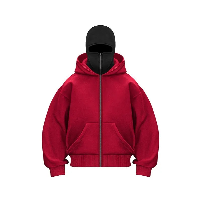 Herren Hoodie Warm mit Gesichtsmaske und Reißverschluss