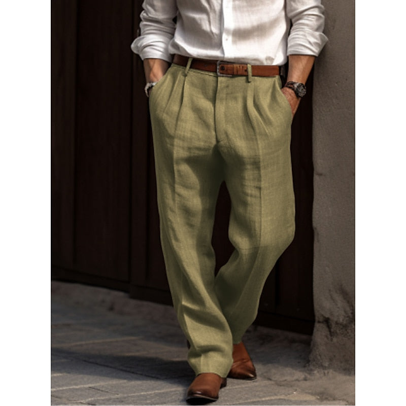 Herren Leinenhosen Leicht Bequem Lockere Passform