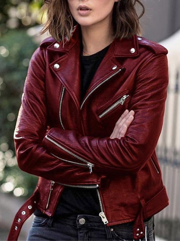 Modische Damenlederjacke Elegant Reißverschluss