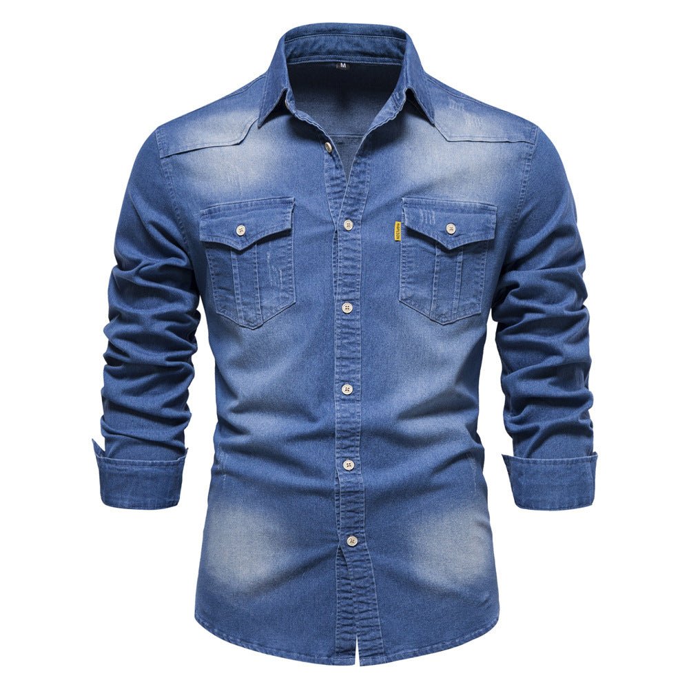 Slim Fit Herren Jeanshemd Langarm Knöpfe