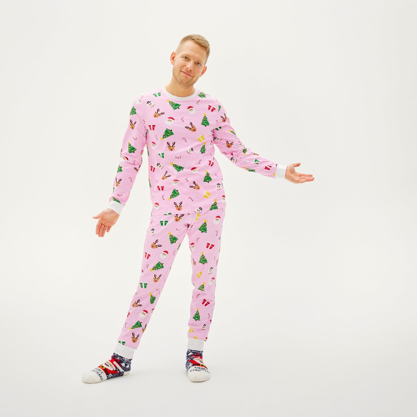 Weihnachtspyjama Herren Pink Festlich - IdealeKleiden