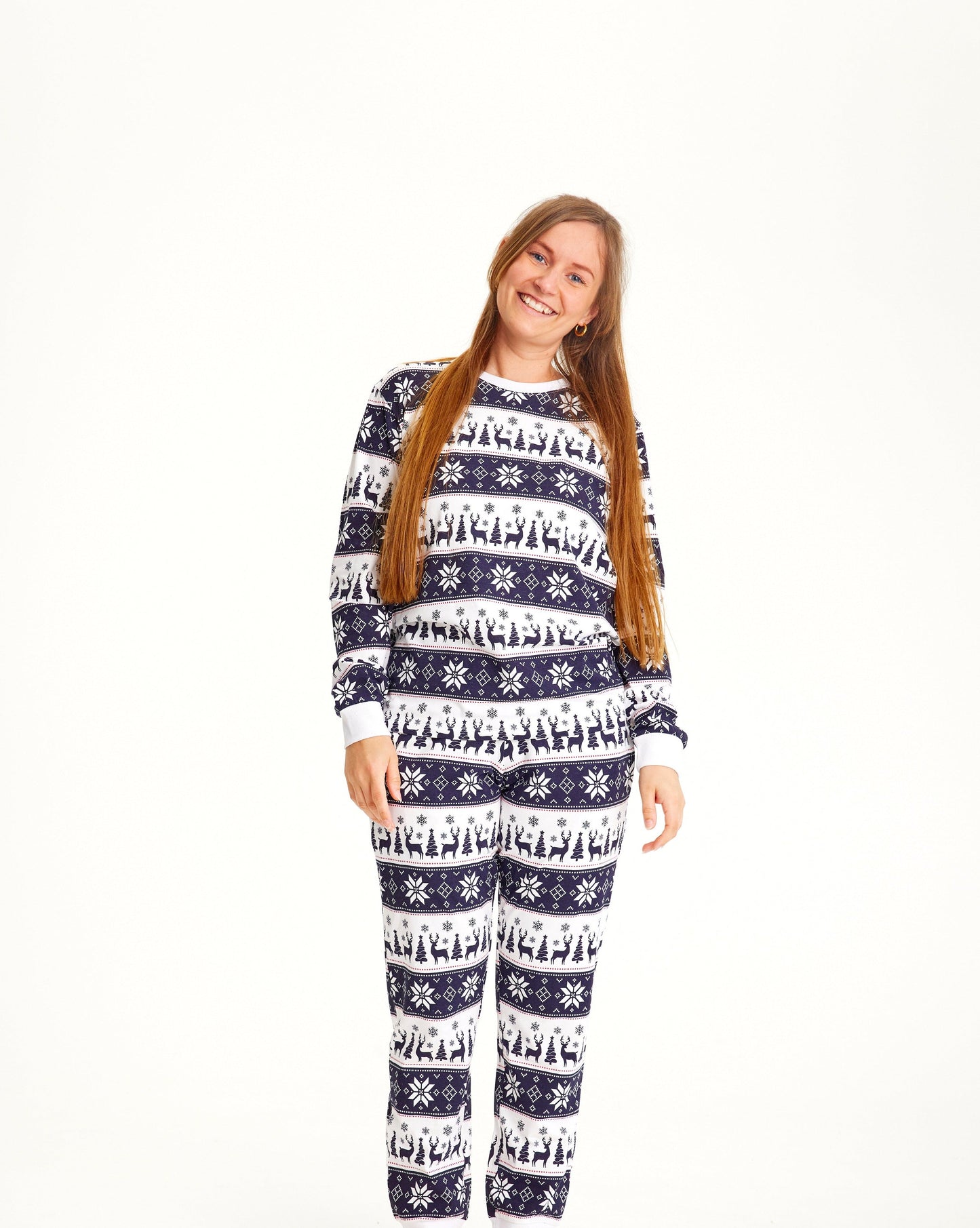 Weihnachtsschlafanzug Rentier Blau Damen - IdealeKleiden