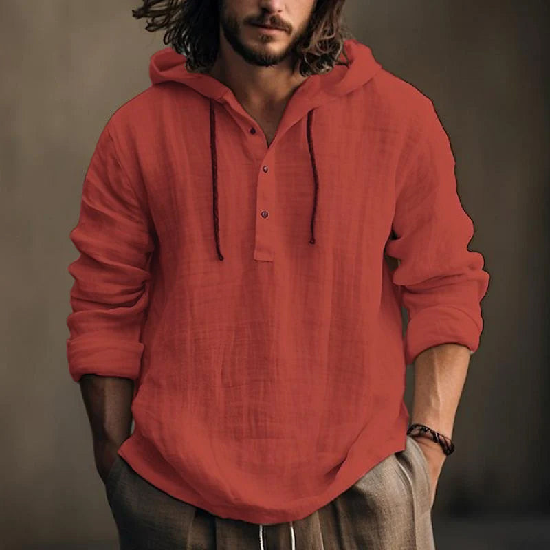 Leinen Kapuzenpullover Locker Geschnitten Herren