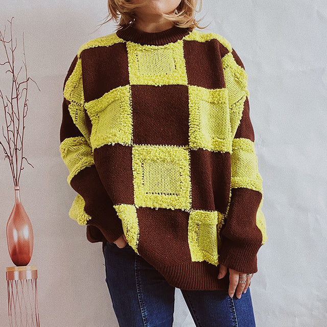 Stylischer Patchwork Pullover Freizeitlook