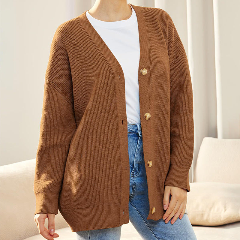 Damen Strickjacke Oversized mit Knöpfen Großzügig
