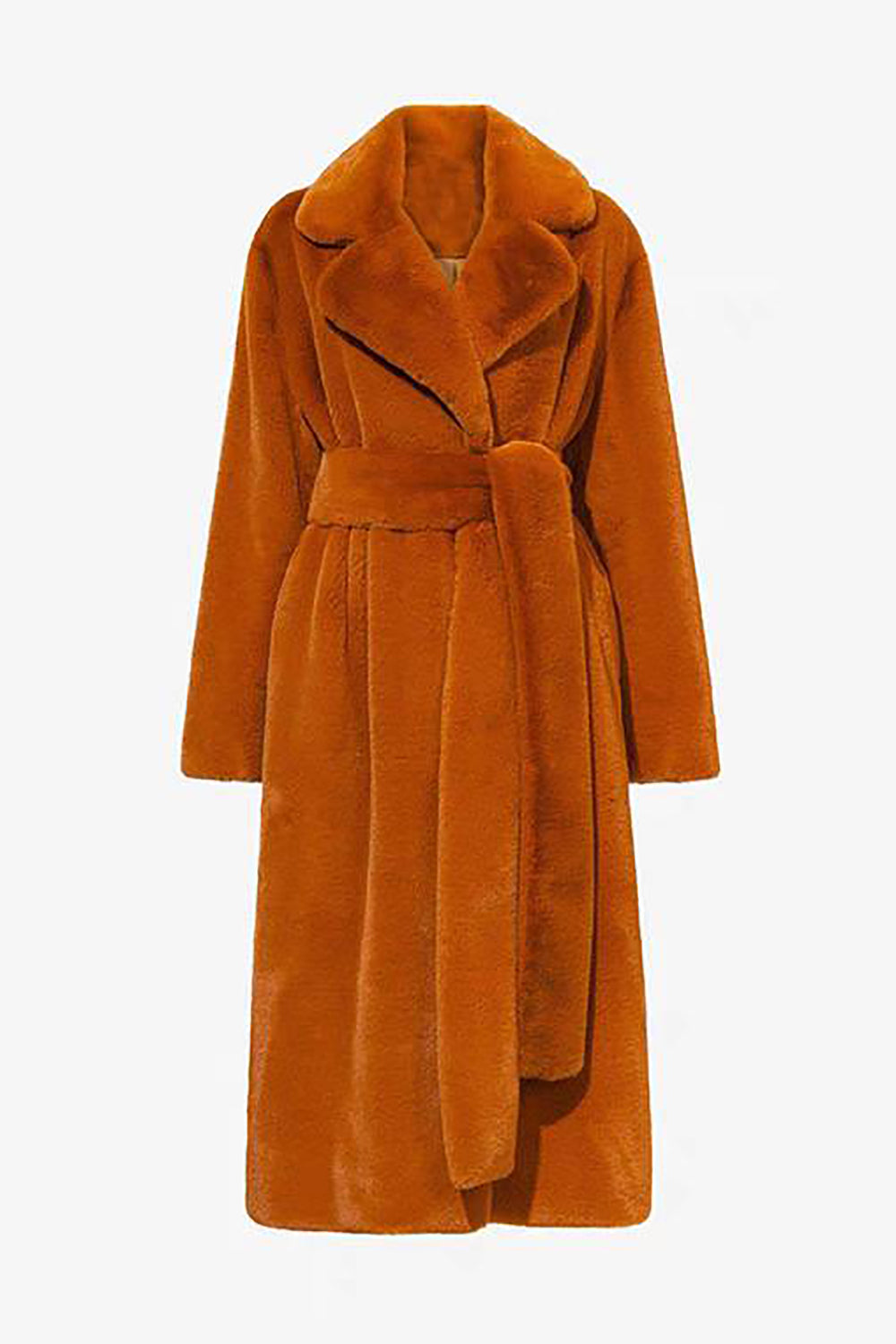 Damen Imitationsfell Jacke Lang Elegant Gürtel