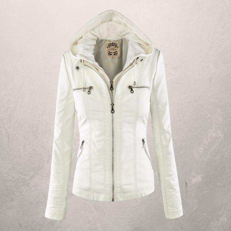 Modische Lederjacke Slim Fit Kapuze
