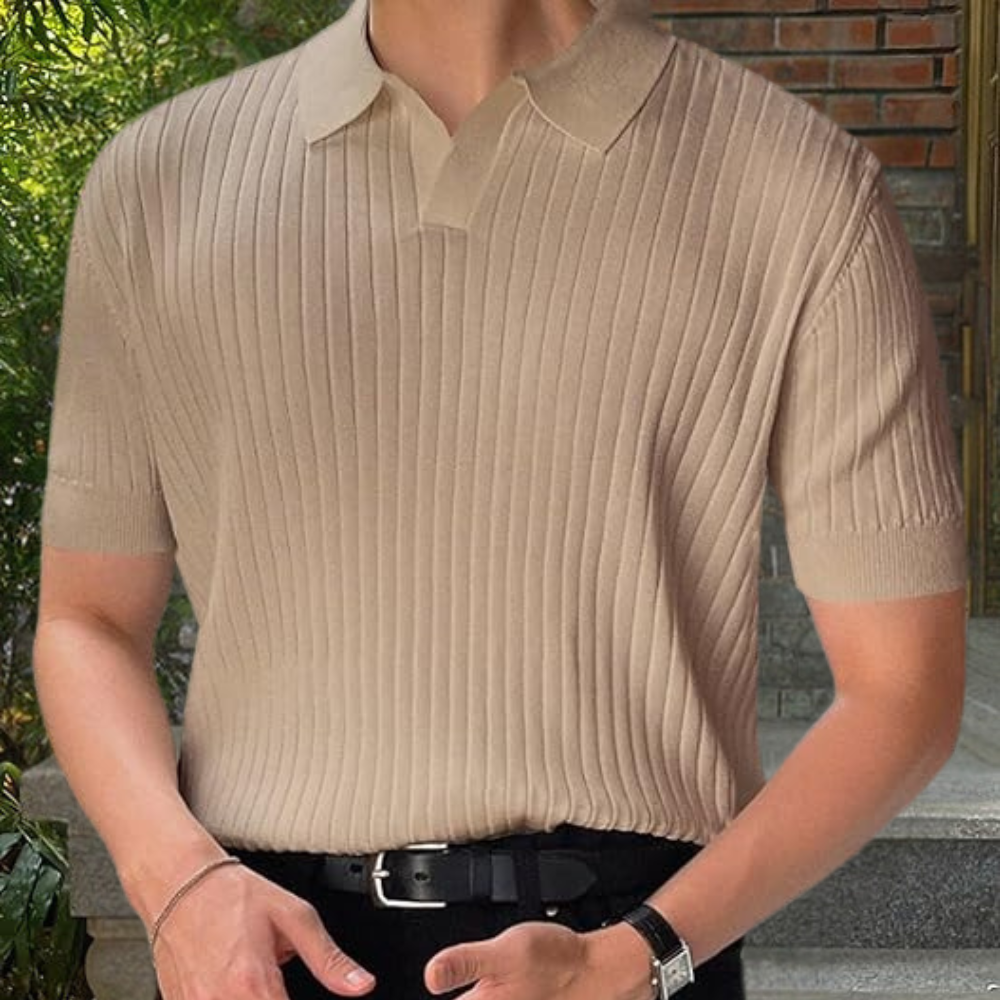 Herren Poloshirt Kurzarm V-Ausschnitt Modern