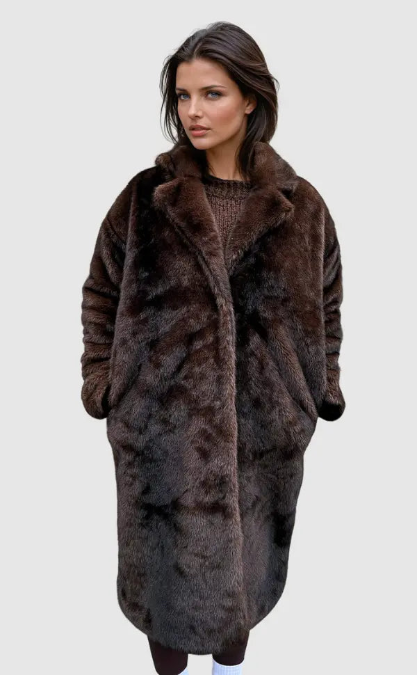 Langer Kunstfell-Mantel Damen - Luxus Wintermode - IdealeKleiden