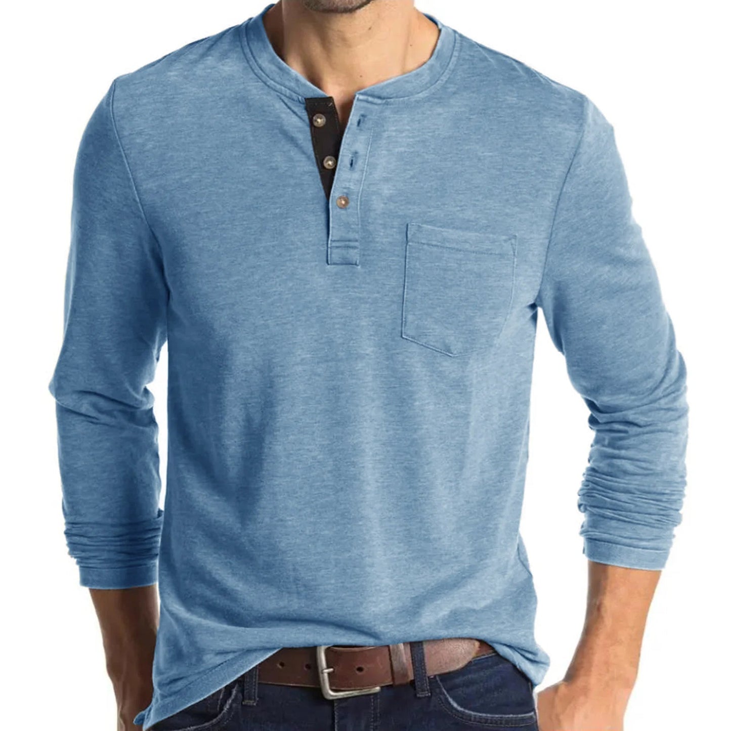 Herren T-Shirt Langarm Basic Rundhals