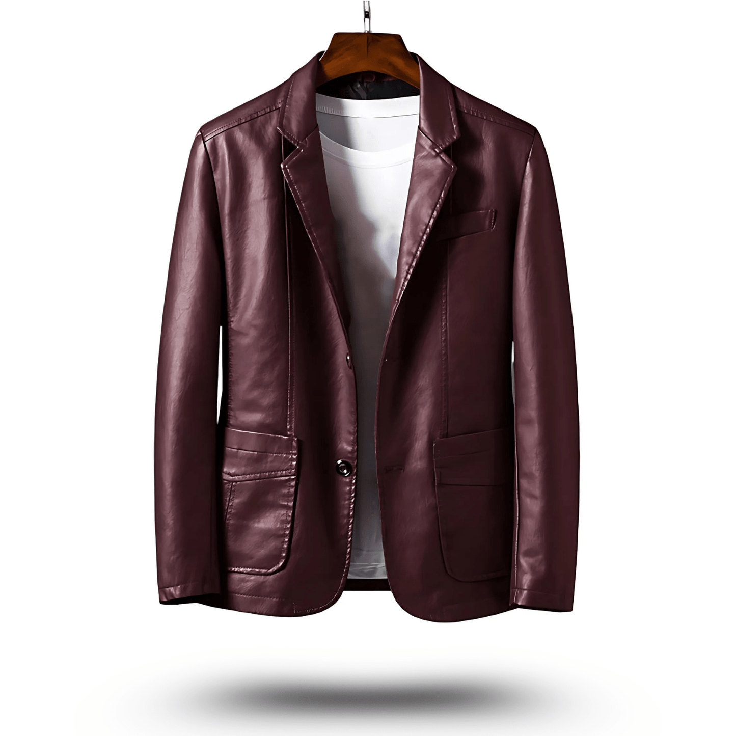 Lederjacke Herren - Schwarz Kunstleder Reversjacke