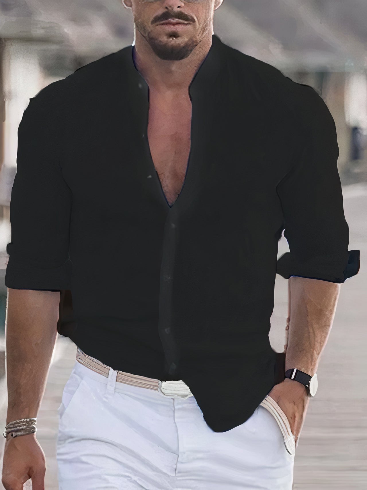 Leinenhemd Herren Slim Fit Langarm Sommer