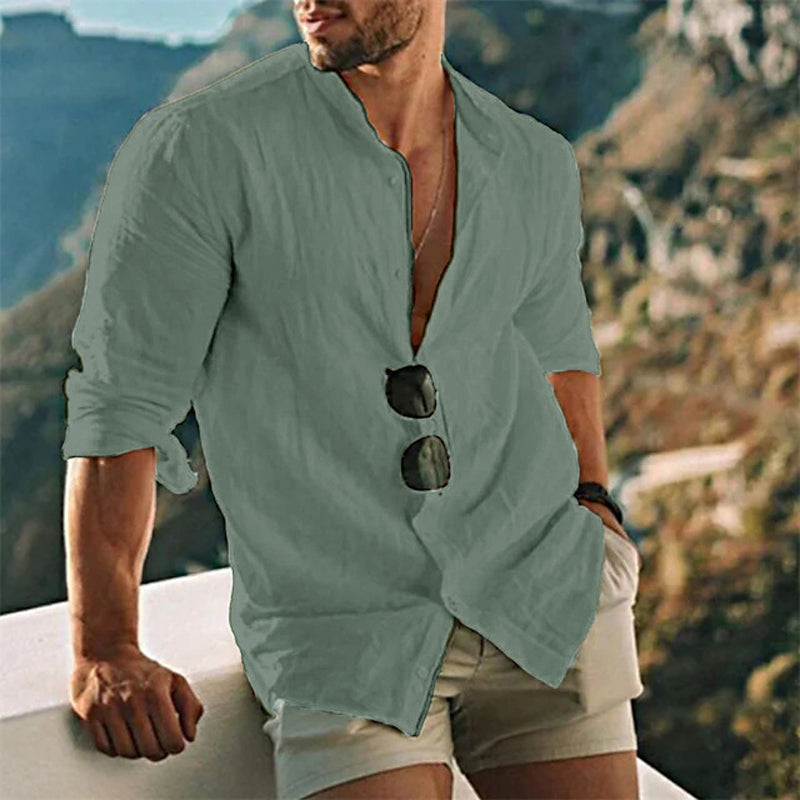 Leinenhemd Herren Sommer Bequem Langarm