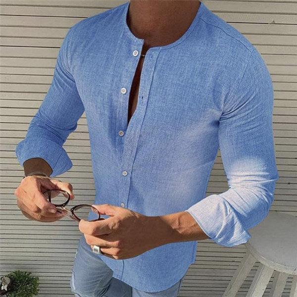 Slim Fit Herren Leinenhemd Langarm Knöpfe