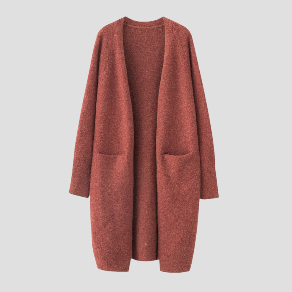 Damen Cashmere Cardigan Lang Offen mit Taschen