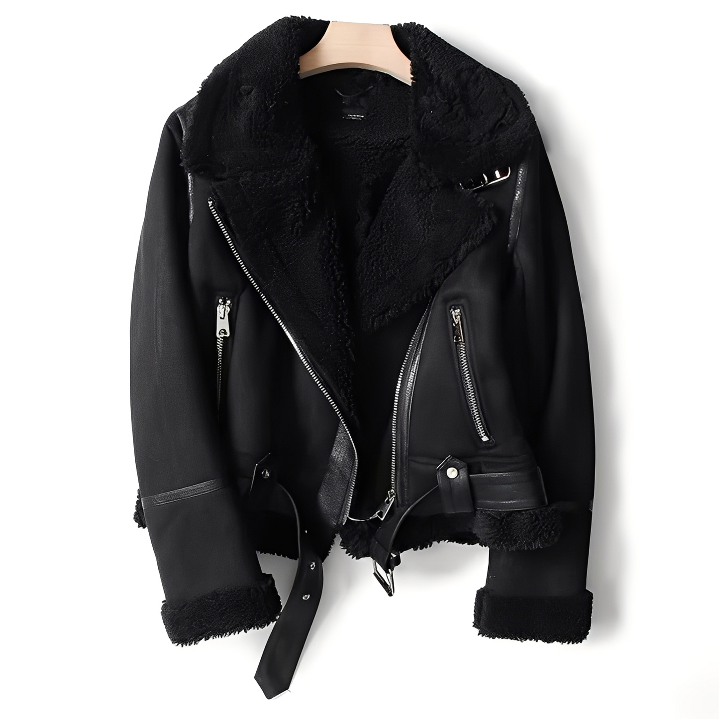 Lederjacke Damen | Warme Schaffell-Bikerjacke Frauen