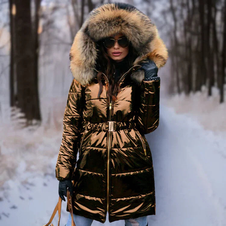 Frauen Winterjacke Warm Kapuze Glanzstoff