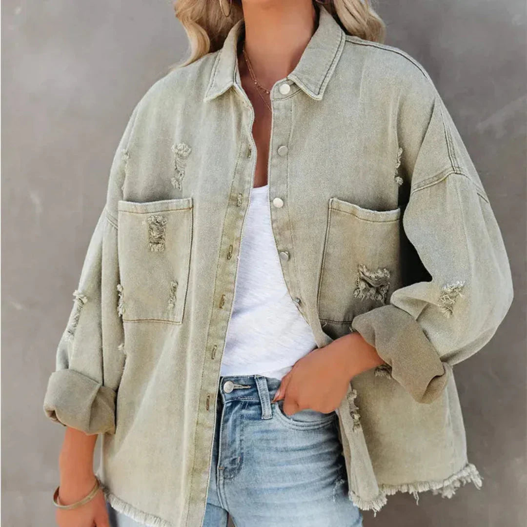Rippen Jeansjacke Trendy Grunge Style