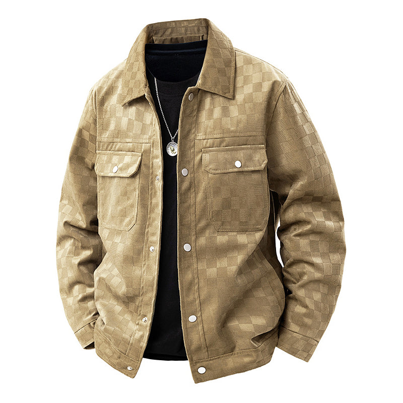 Stilvolle Karo-Jacke Faux-Suede Schnellverschluss