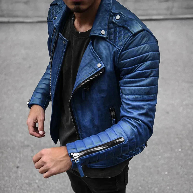 Herren Lederjacke Slim Fit Reißverschluss Modern