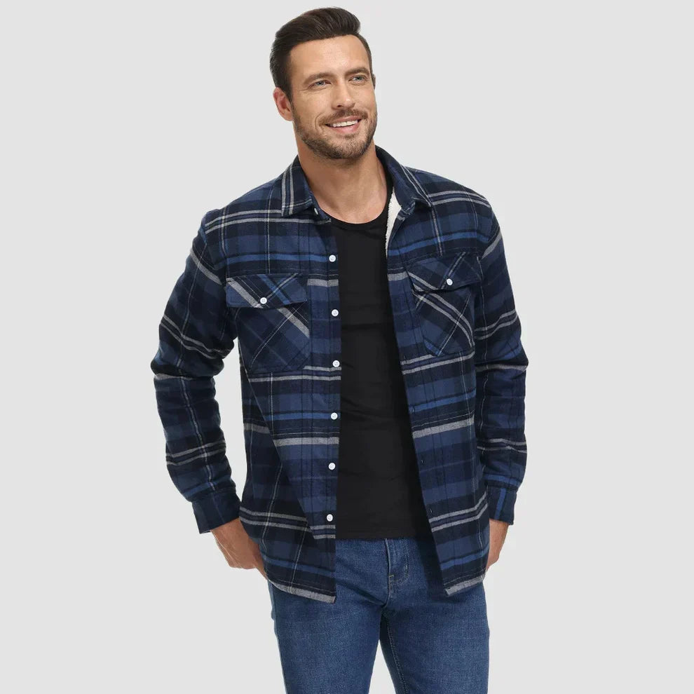 Herren Winterjacke Fleece Warm Karomuster