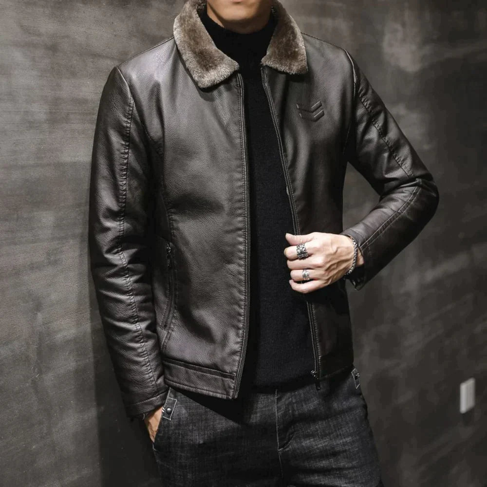 Lederjacke Fleece-Kragen Warm & Stilvoll