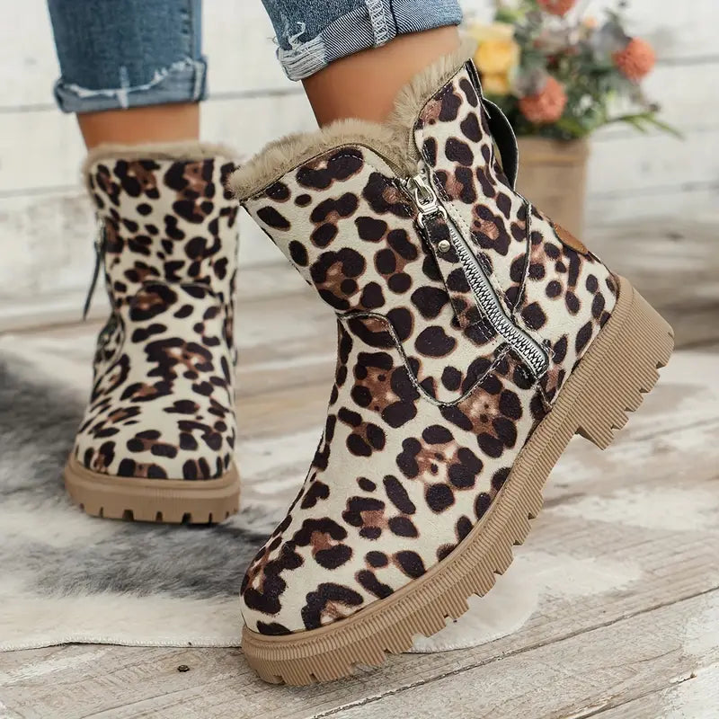 Damen Plüsch Stiefel Mit Reißverschluss - Warme Winterstiefel