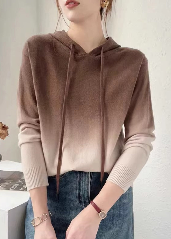 Herbstlich Wollpullover Kapuze Farbverlauf Strick