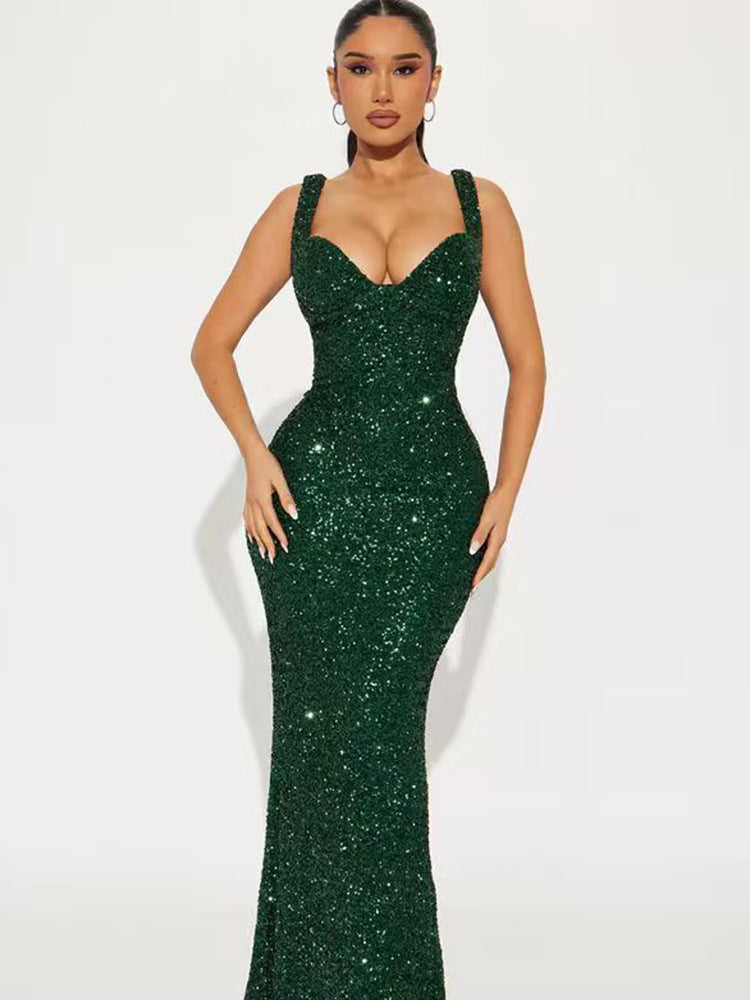 Damen Abendkleid Pailletten Glamour Schwarz