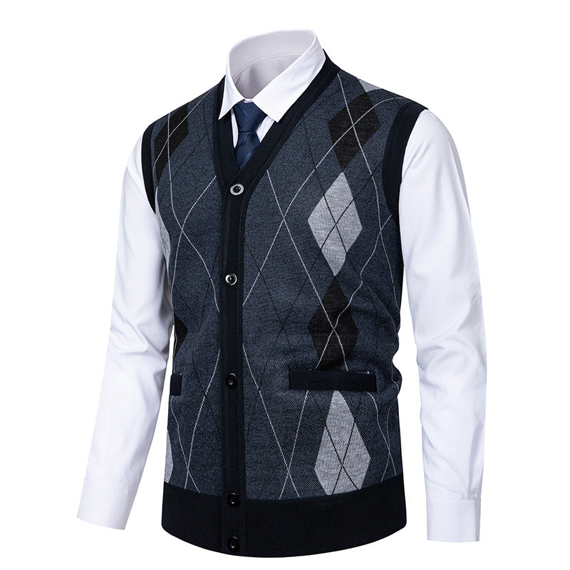 Herren Strickjacke Elegant Rautenmuster Modern