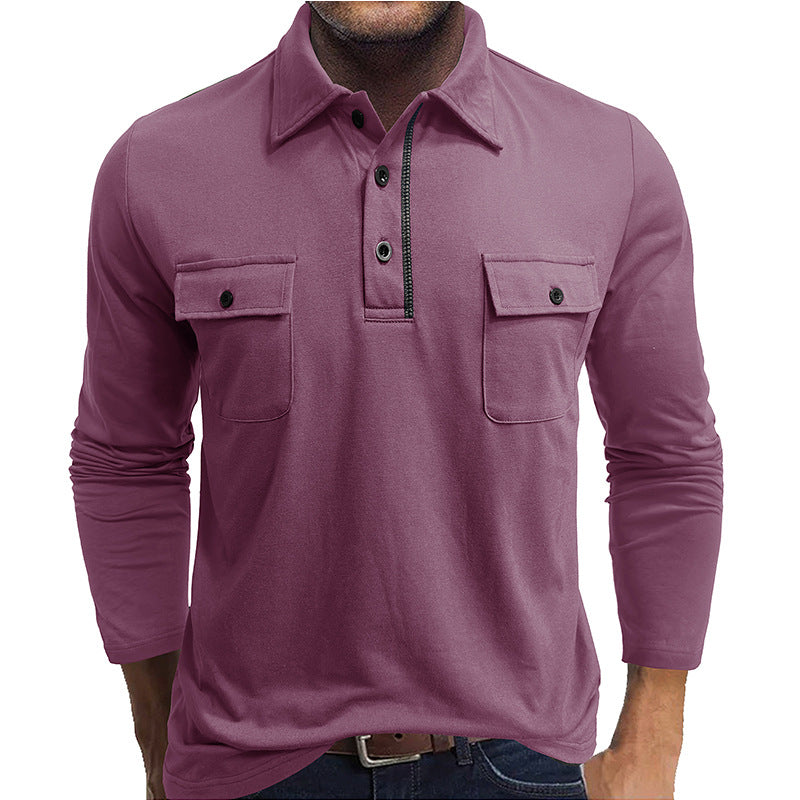 Herren Poloshirt Baumwolle Langärmlig Klappentaschen