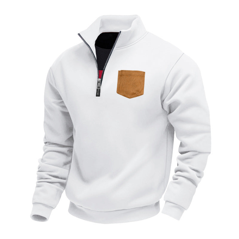 Herren Sweatpullover Modern Halbzipper Brusttasche