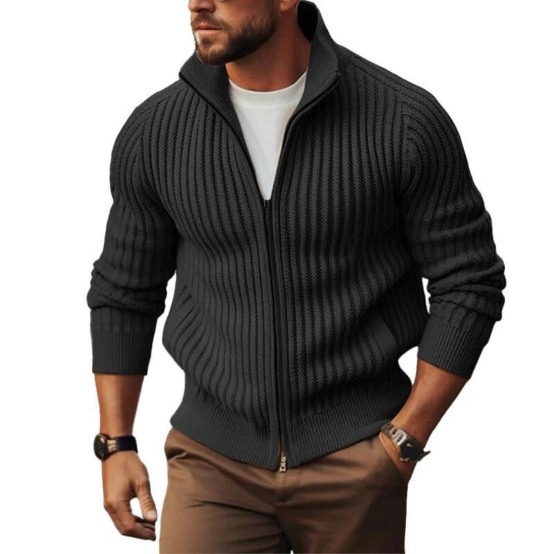 Herren Strickjacke Modern Rippdesign Reißverschluss
