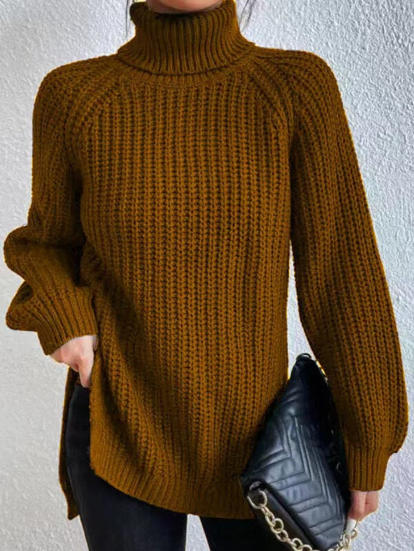 Damen Strickpullover Hochkragen Wabenmuster Eleganz